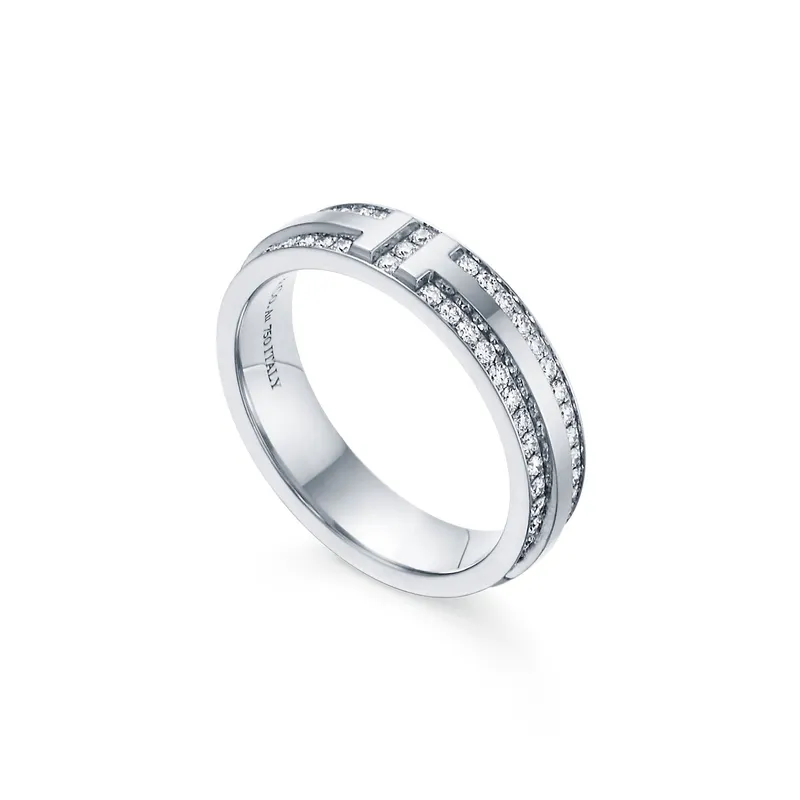 Tiffany T Narrow Pavé Diamond Ring in 18k White Gold vy 6