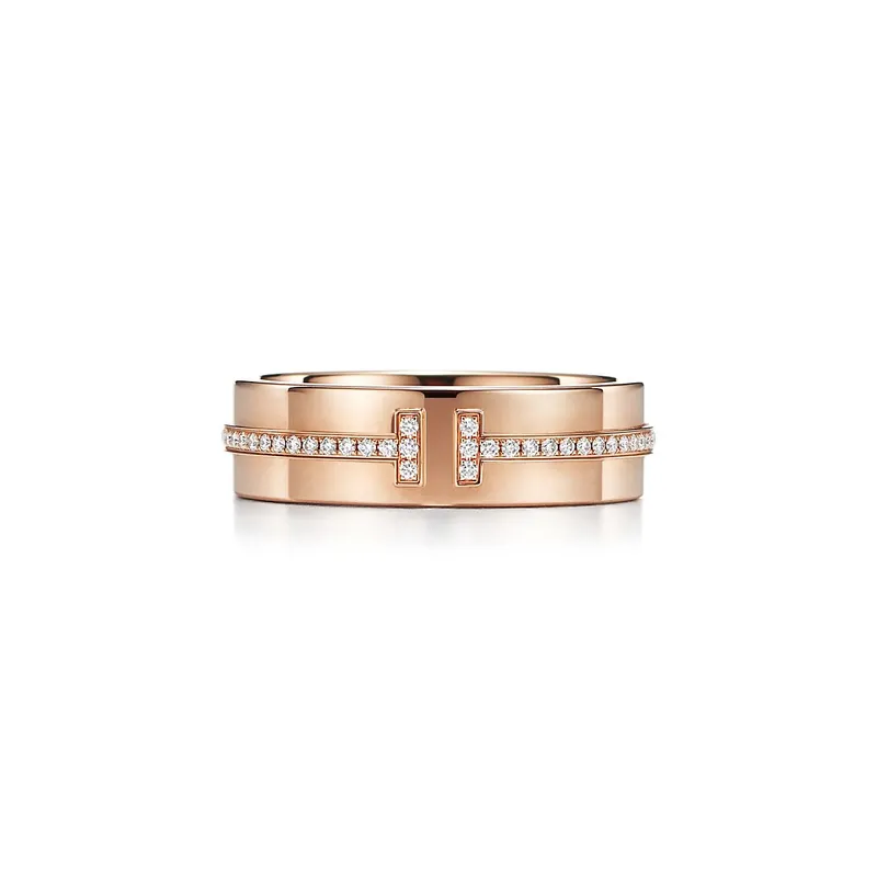 Tiffany T Wide Diamond Ring in 18k Rose Gold diamond round cut engagement ring