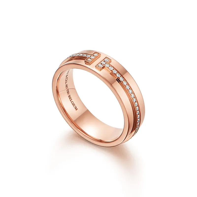 Tiffany T Wide Diamond Ring in 18k Rose Gold view 6