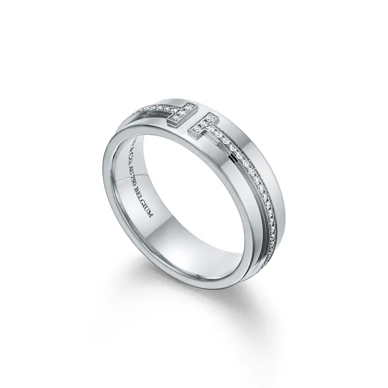 Tiffany T Wide Diamond Ring in 18k White Gold view 6