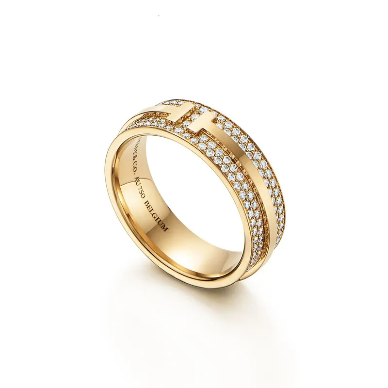 Tiffany T Wide Pavé Diamond Ring in 18k Gold view 5