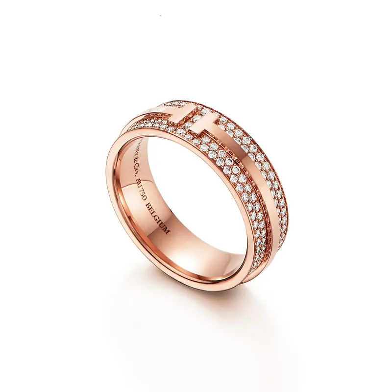 Tiffany T Wide Pavé Diamond Ring in 18k Rose Gold view 6