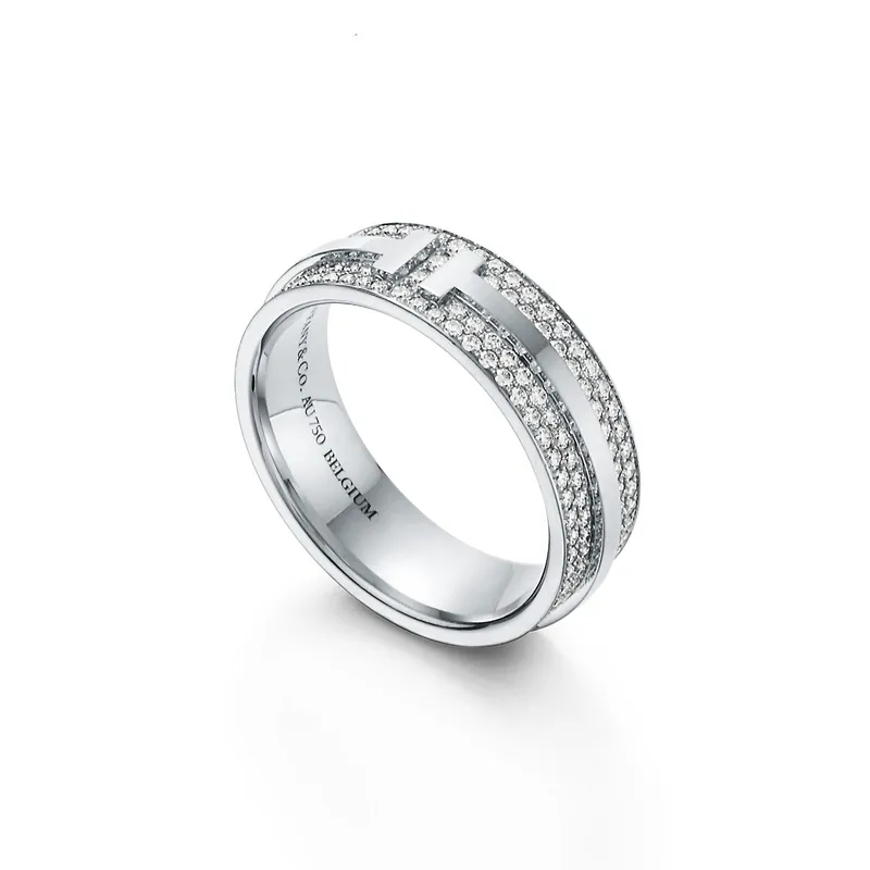 Tiffany T Wide Pavé Diamond Ring in 18k White Gold view 6