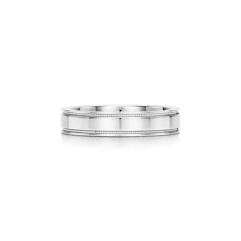 Tiffany Together Double Milgrain Band Ring in Platinum with a Diamond, 4 mm Wide view 5