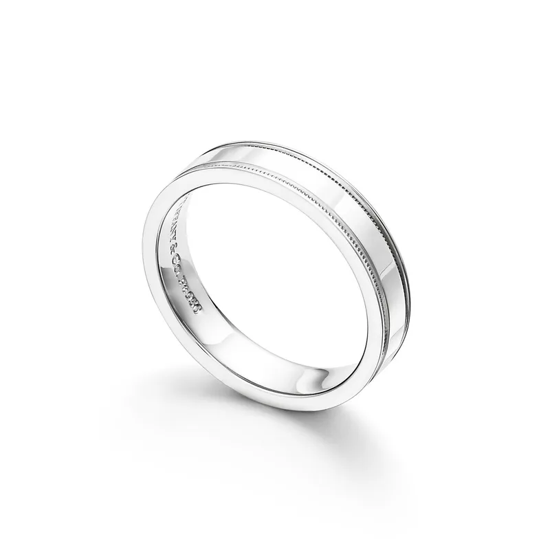 Tiffany Together Double Milgrain Band Ring in Platinum, 4 mm Wide view 4