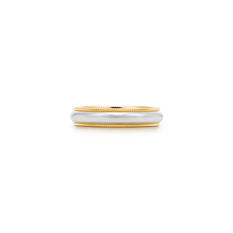 Tiffany Together Milgrain Band Ring in Platinum and Yellow Gold, 4 mm Wide engagement ring in platinum