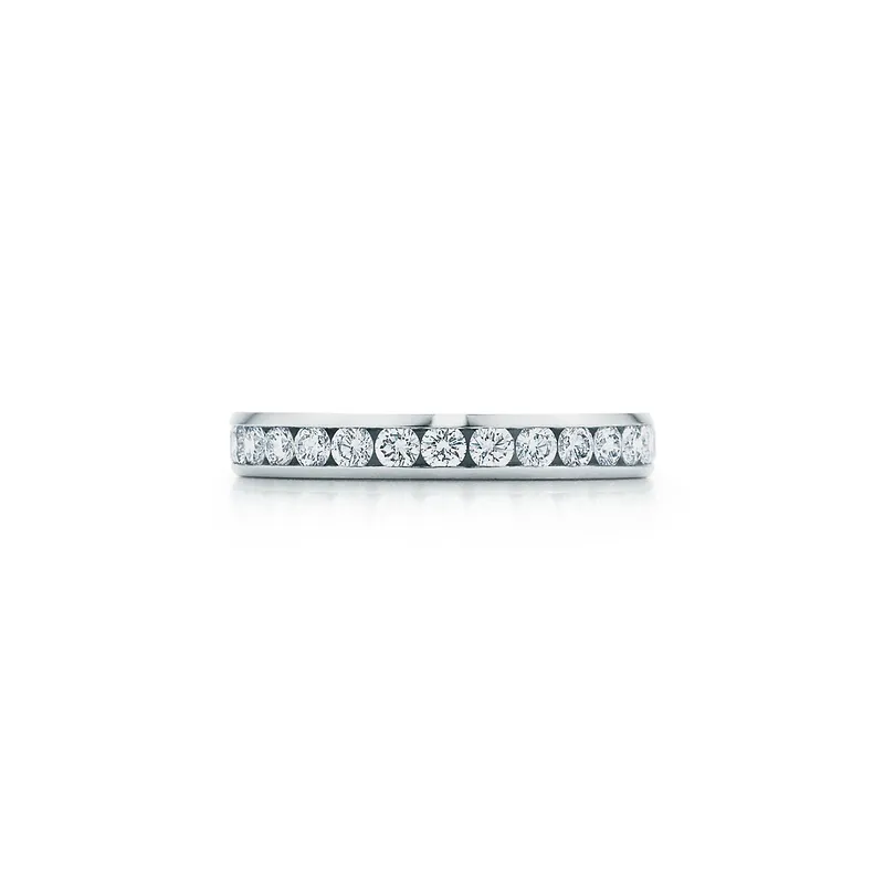 Tiffany® Setting Wedding Band in Platinum with a Full Circle of Diamonds, 3 mm round cut engagement ring in platinum