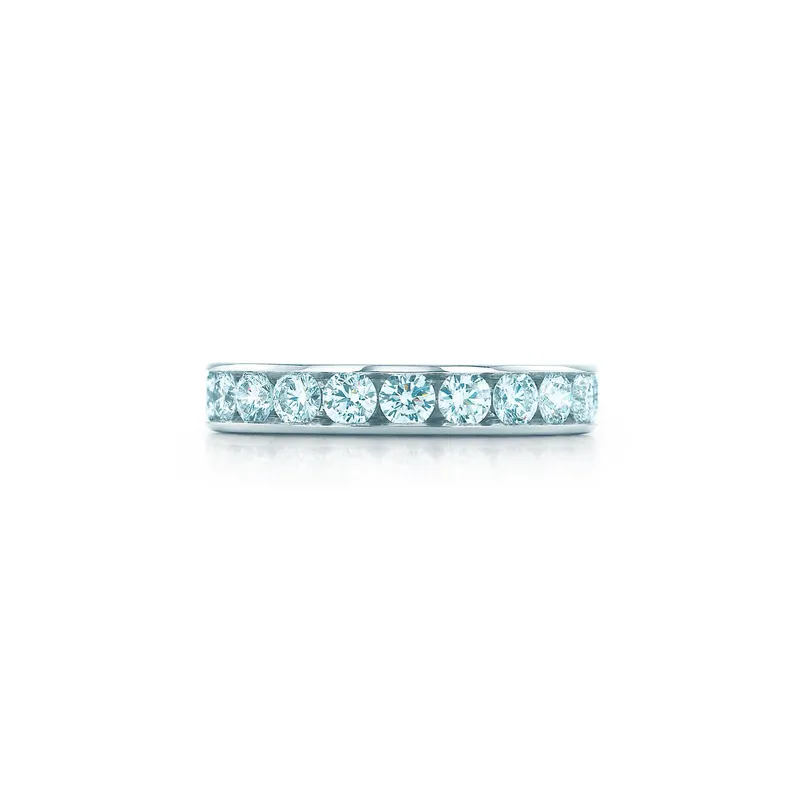Tiffany® Setting Wedding Band in Platinum with a Full Circle of Diamonds, 4 mm round cut engagement ring in platinum