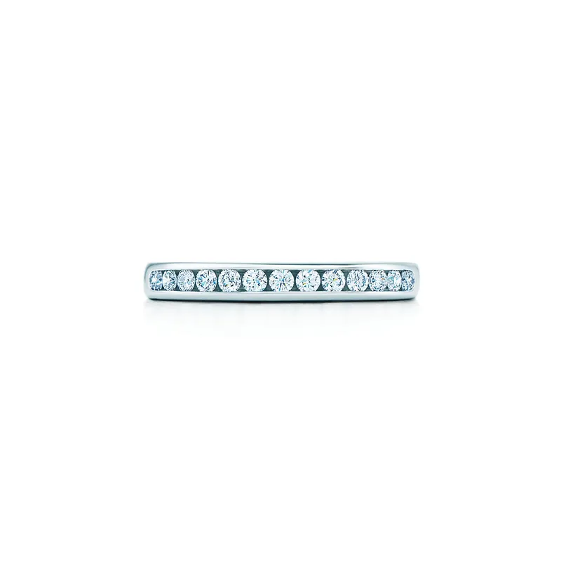 Tiffany® Setting Wedding Band in Platinum with a Half-circle of Diamonds, 2.5 mm round cut engagement ring in platinum