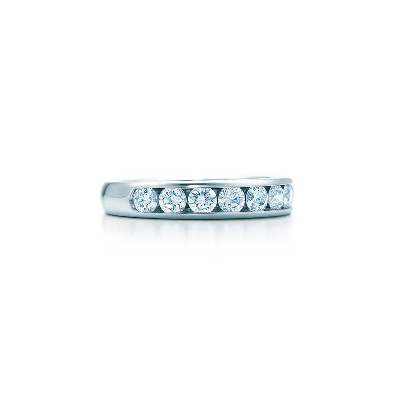Tiffany® Setting Wedding Band in Platinum with a Half-circle of Diamonds, 3.9 mm round cut engagement ring in platinum