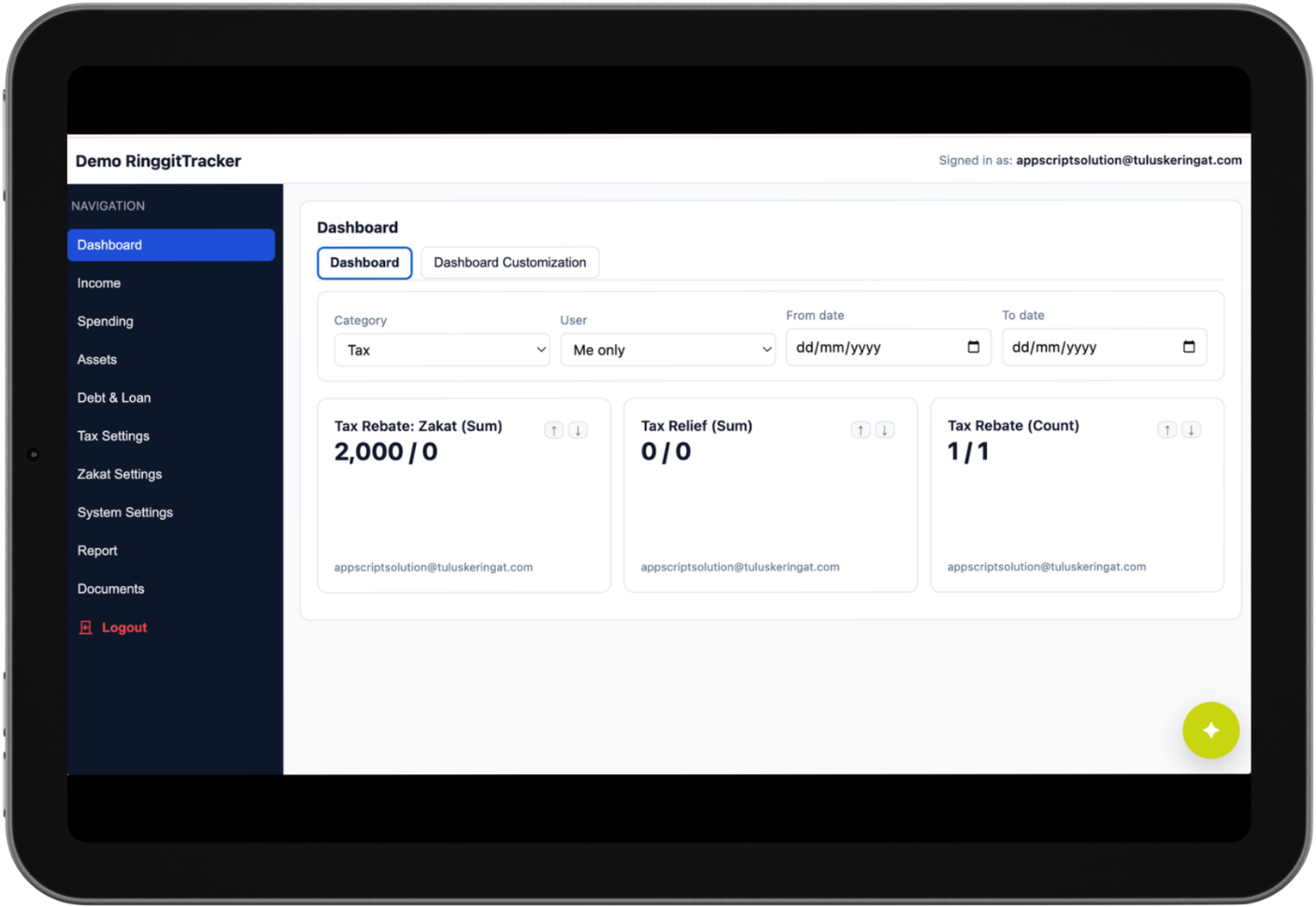 Dashboard Tax