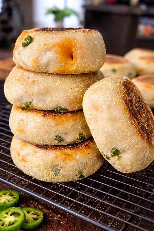 Sourdough Jalapeno Cheddar English  Muffins 