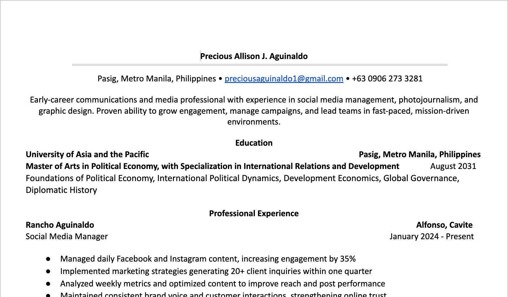 CV | Happy to Receive Feedback