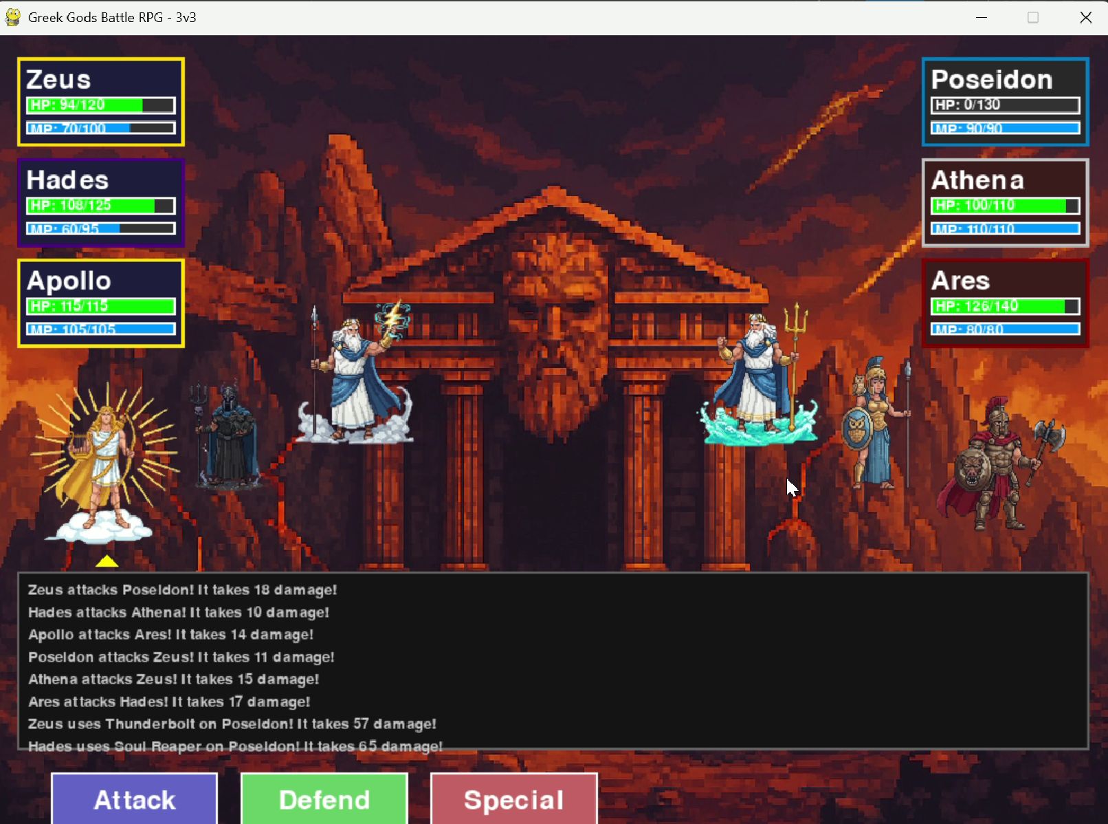 Greek Gods and Battle: 3v3 Python Game