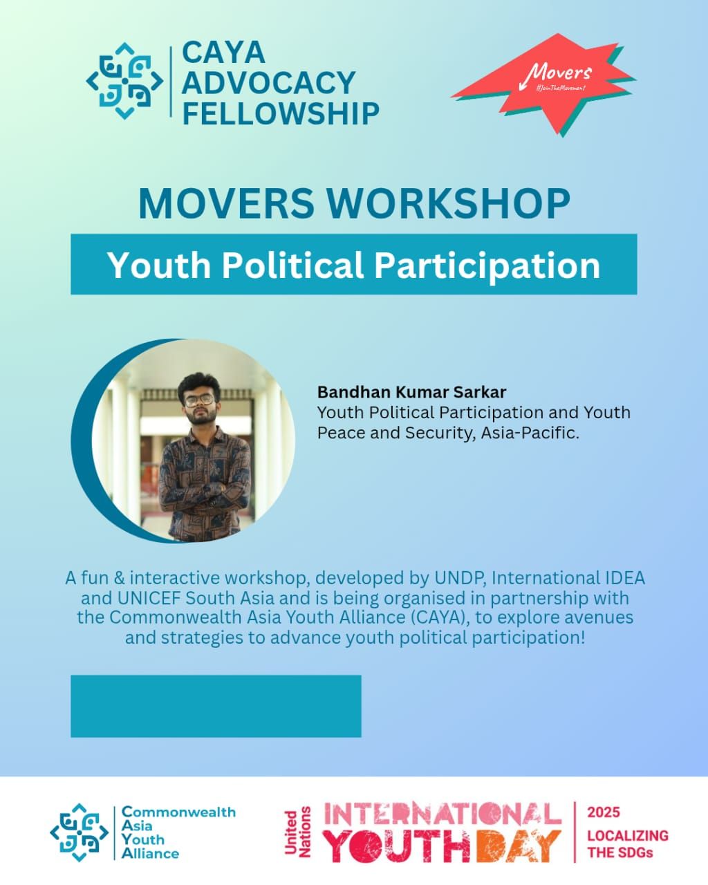 Proud to join the CAYA Advocacy Fellowship MOVERS Workshop on Youth Political Participation and Peacebuilding in Asia-Pacific, empowering youth voices for change!