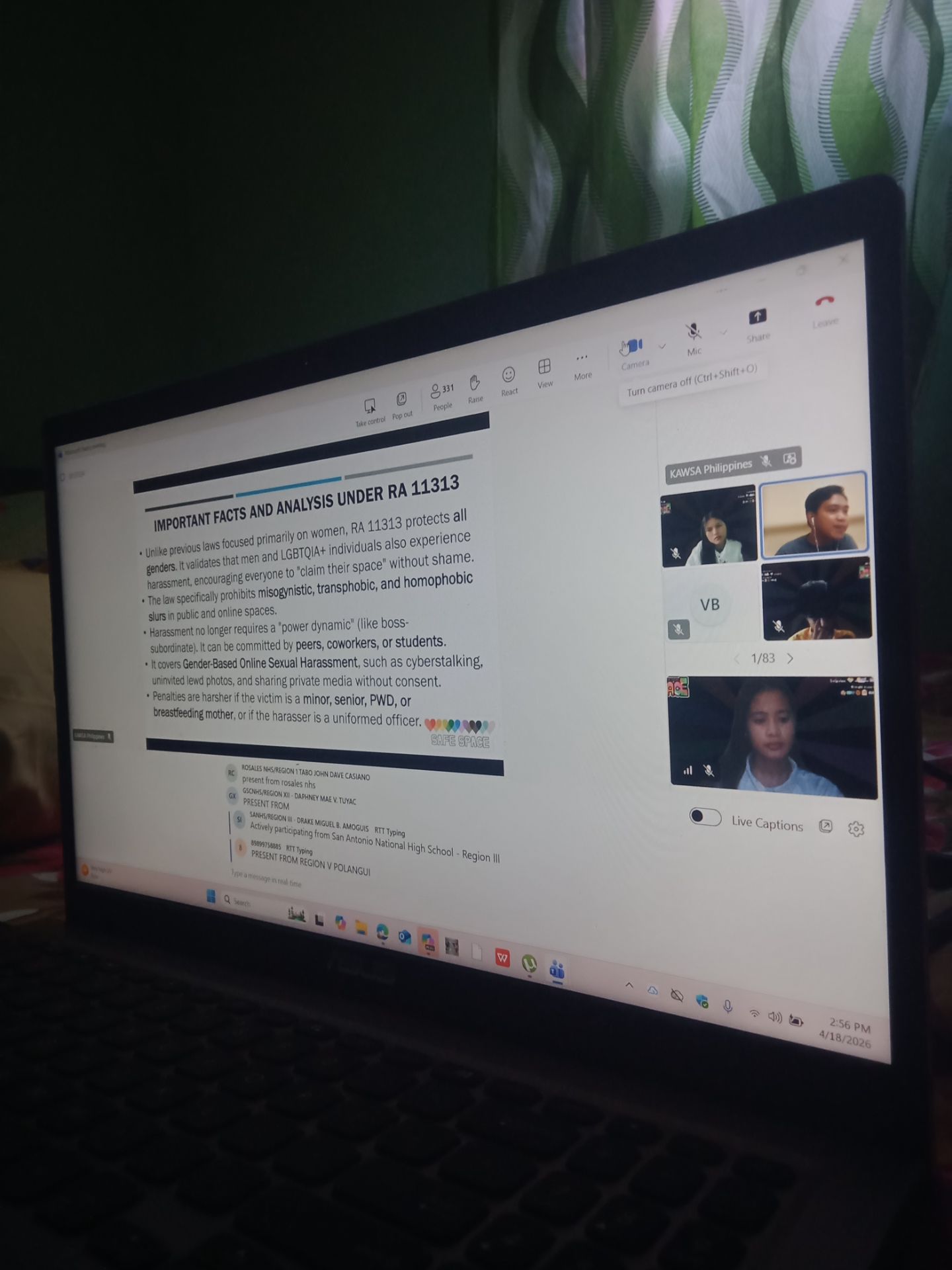 It's an honor to attend in Kawsa Online "Claim Your Space" the lessons they thought to us can give more knowledge and understanding. This helps us better understand the equality we all have, whether we are women or men, LGBTQIA+