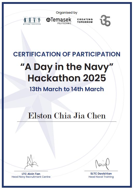 I participated in "A Day in the Navy Hackathon 2025" competition