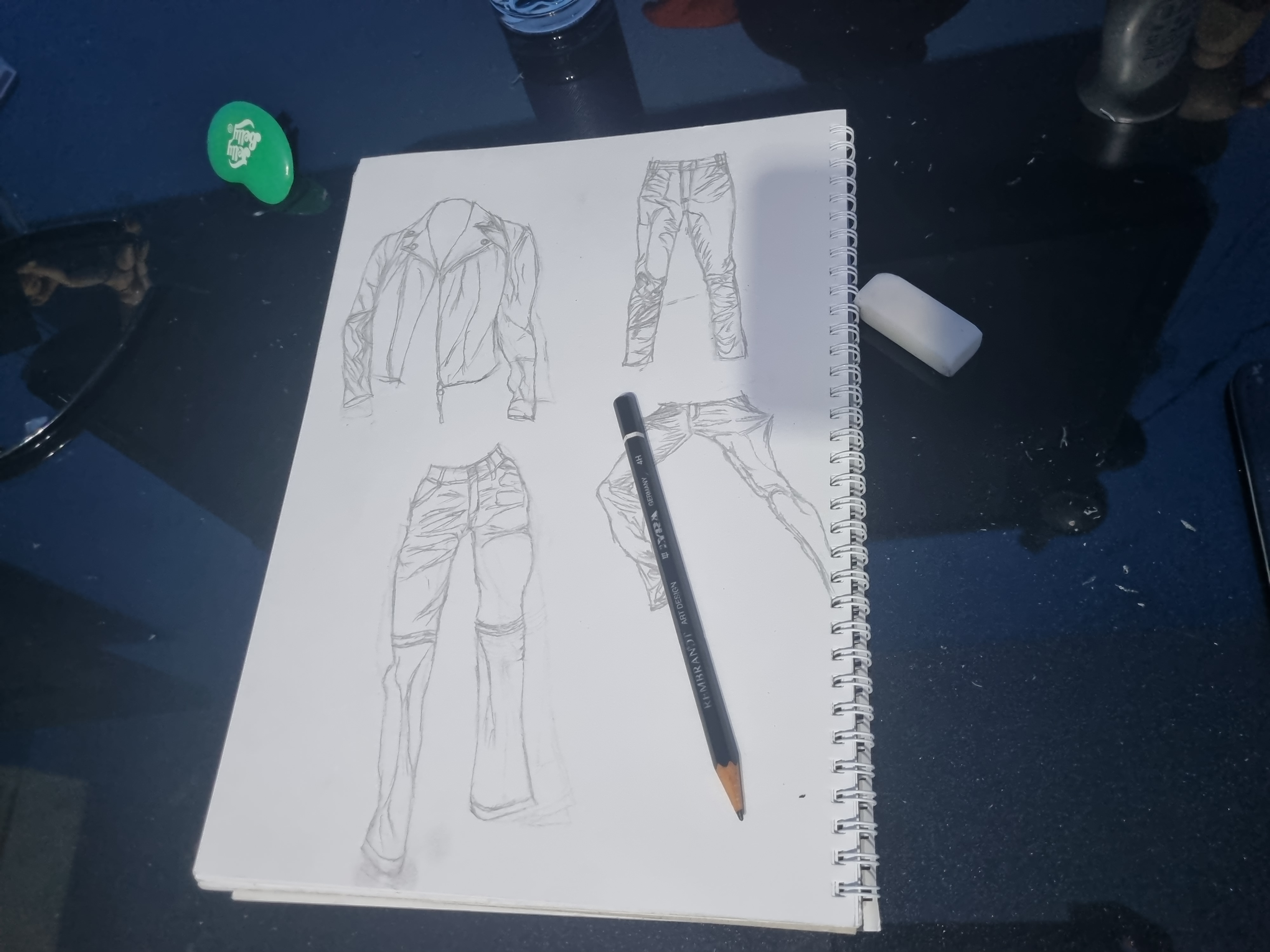 Sketch 1: contour sketch of leather pants and jacket