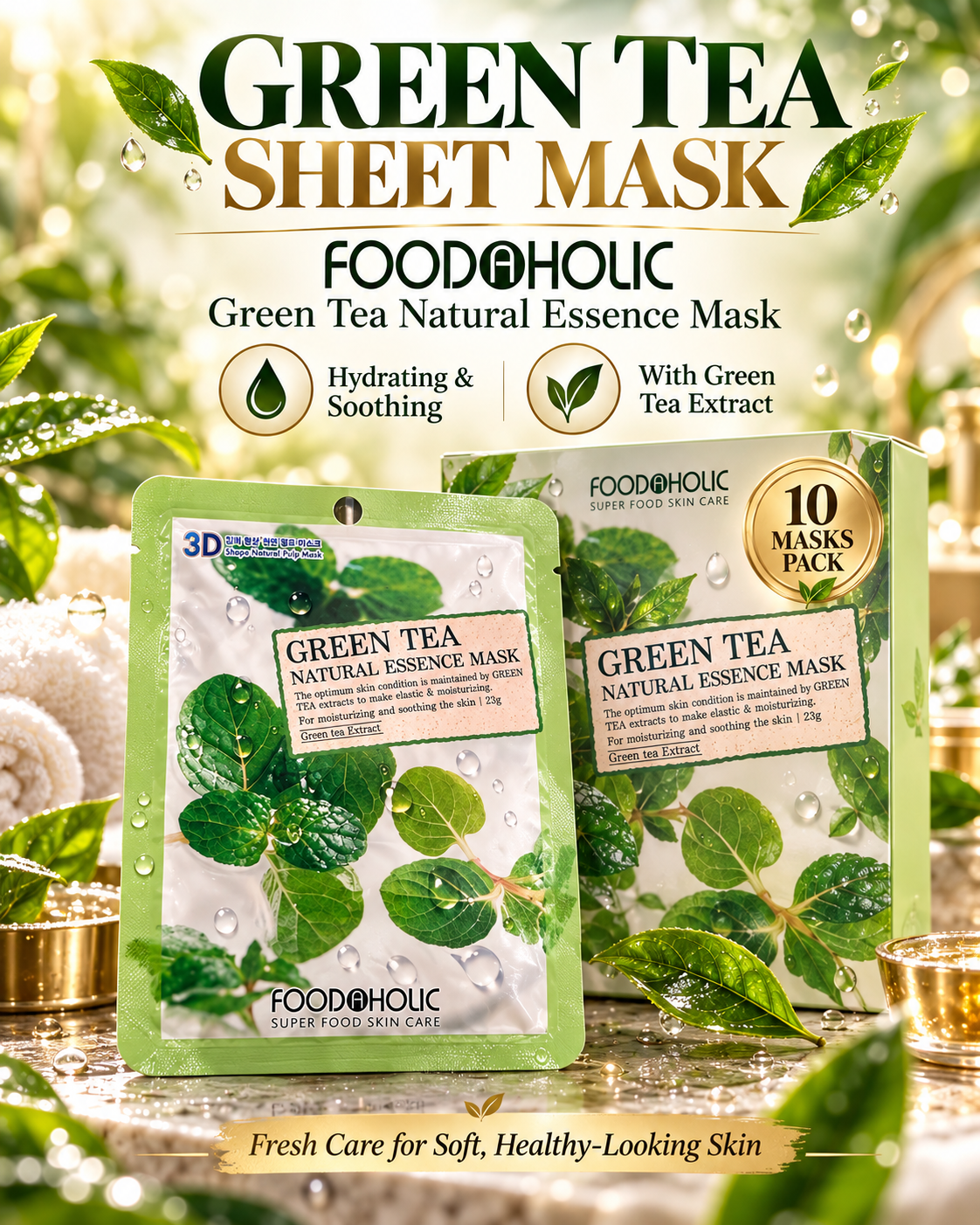 Green Tea  Natural  Face Masks  (10 Sheet)