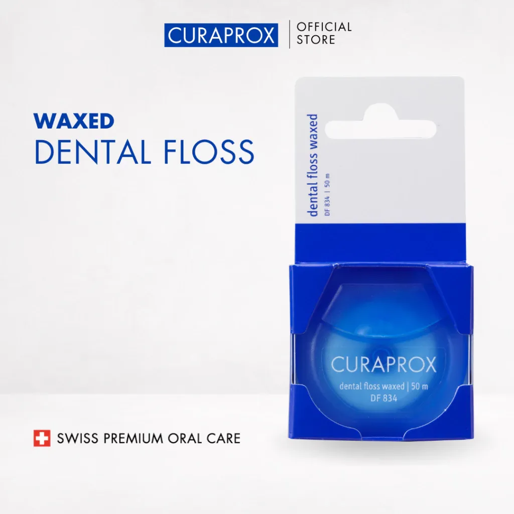 Curaprox Dental Floss with Mint Flavor Waxed 50 Meters for Braces and Implants
