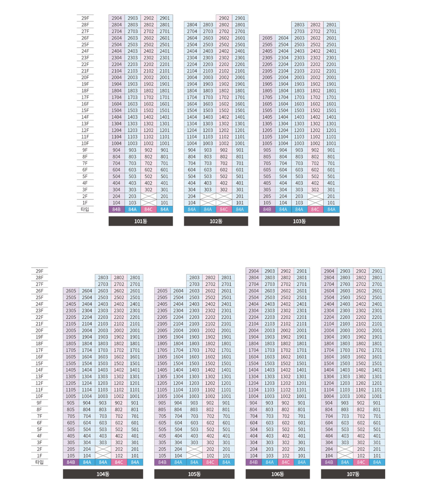 인천 검단신도시 AB19블럭 호반써밋(본청약) 동호배치도