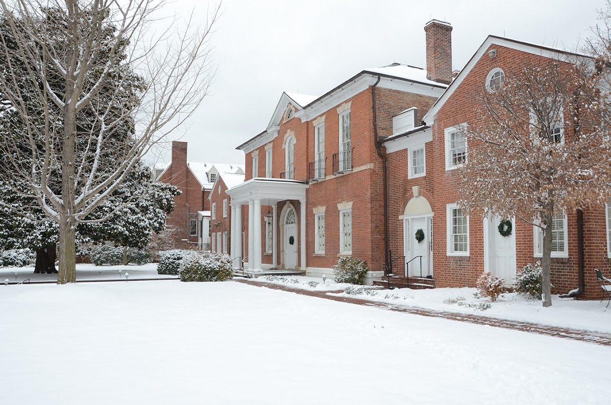 Dumbarton House, Georgetown — the Federal-period brick house in the snow
