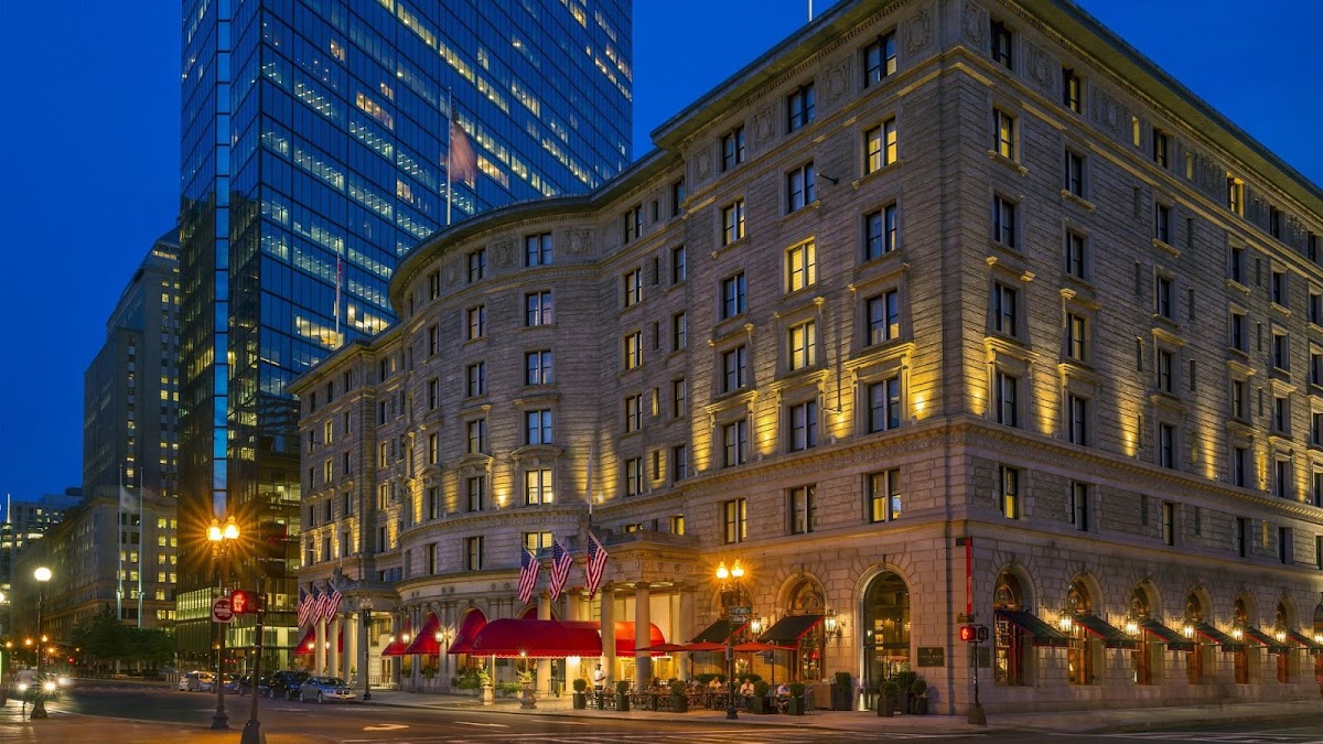 Fairmont Copley Plaza — the historic 1912 hotel facade lit up on Copley Square