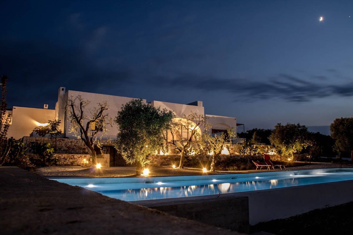 Masseria Moroseta, Ostuni — minimalist white-stone masseria among olive groves with views to the Adriatic, for up to 80 guests