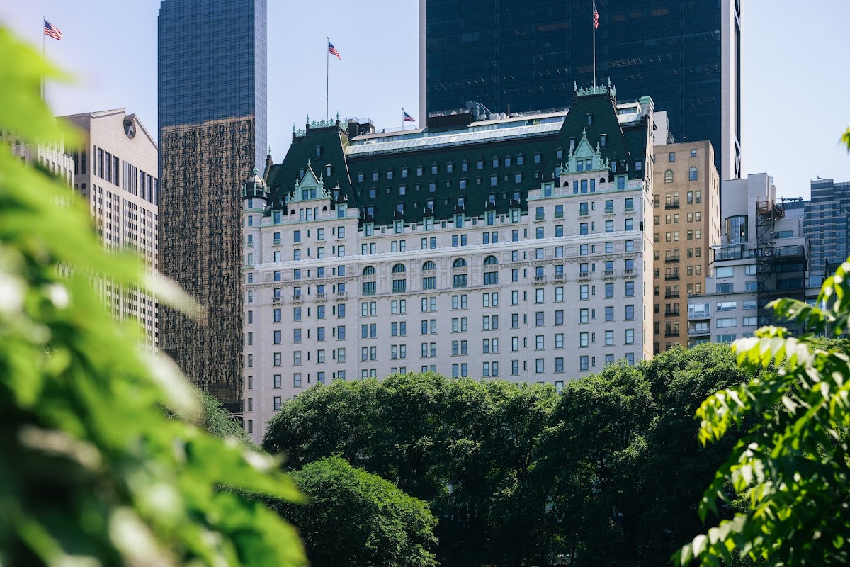 The Plaza, New York — the hotel's château-style facade rising above the trees of Central Park