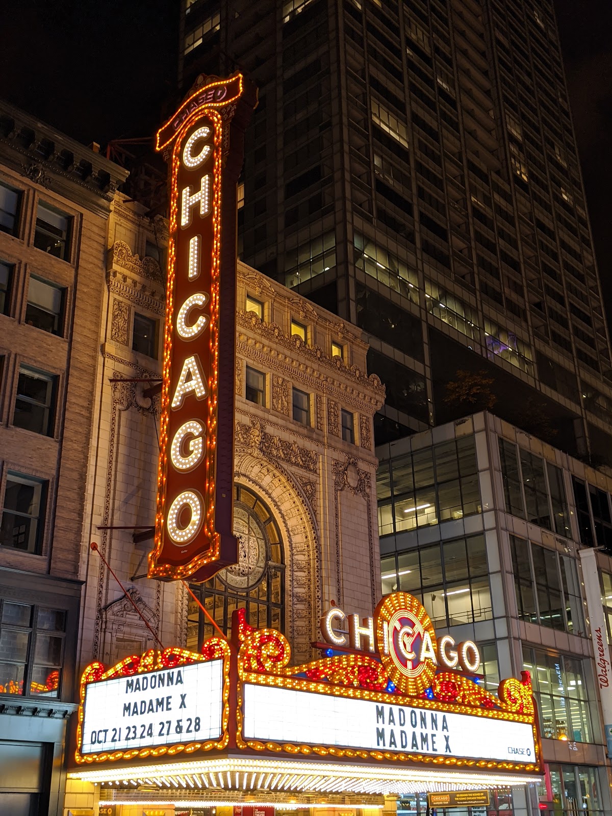 The Chicago Theatre — the iconic vertical CHICAGO marquee on State Street in the Loop