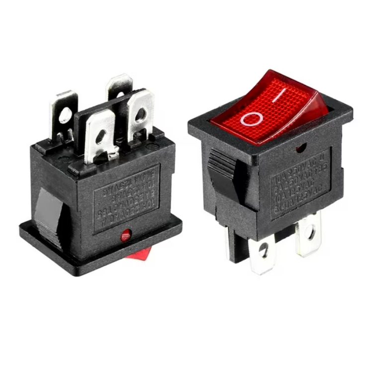 KCD1-104 4-Pin Illuminated Rocker Switch (ON/OFF) – Red | 250V AC