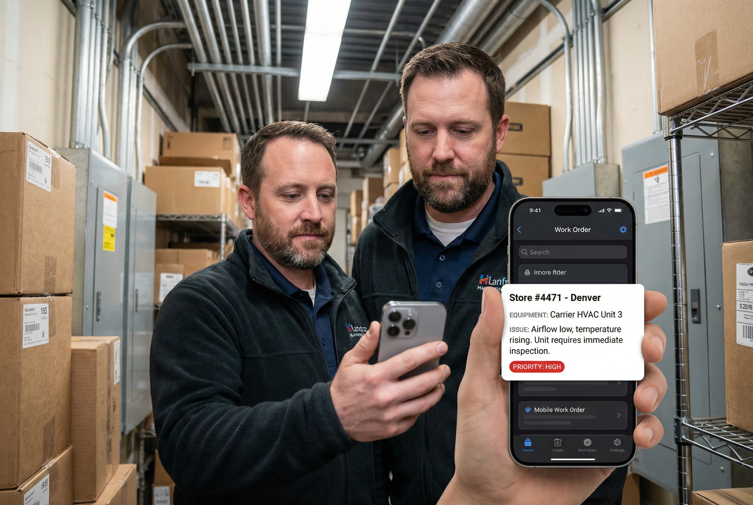 Maintenance manager mobile work order platform - push notification work order on iPhone - retail technician field dispatch
