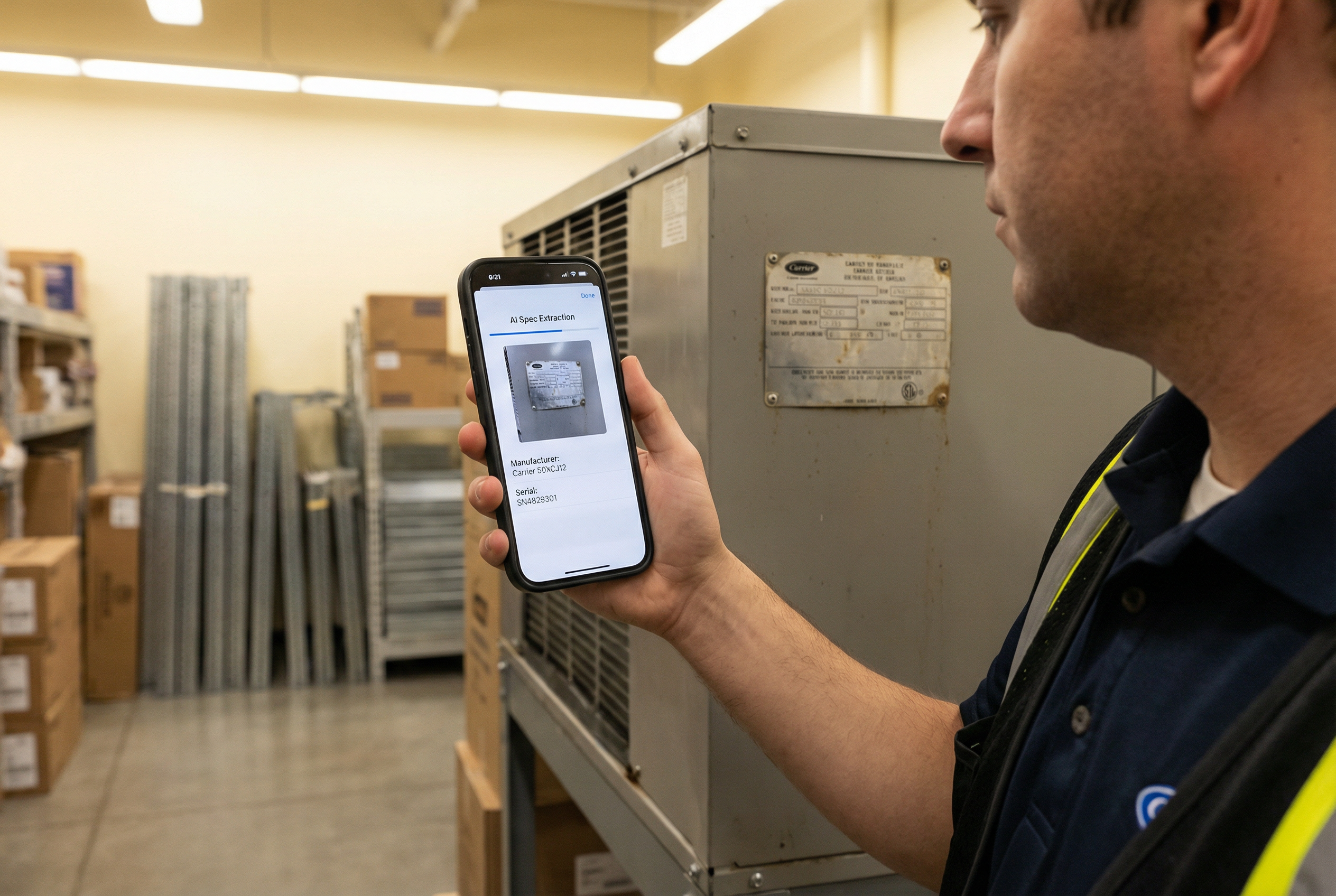 Mobile asset documentation software - store manager capturing equipment nameplate with iPhone - retail back-of-house