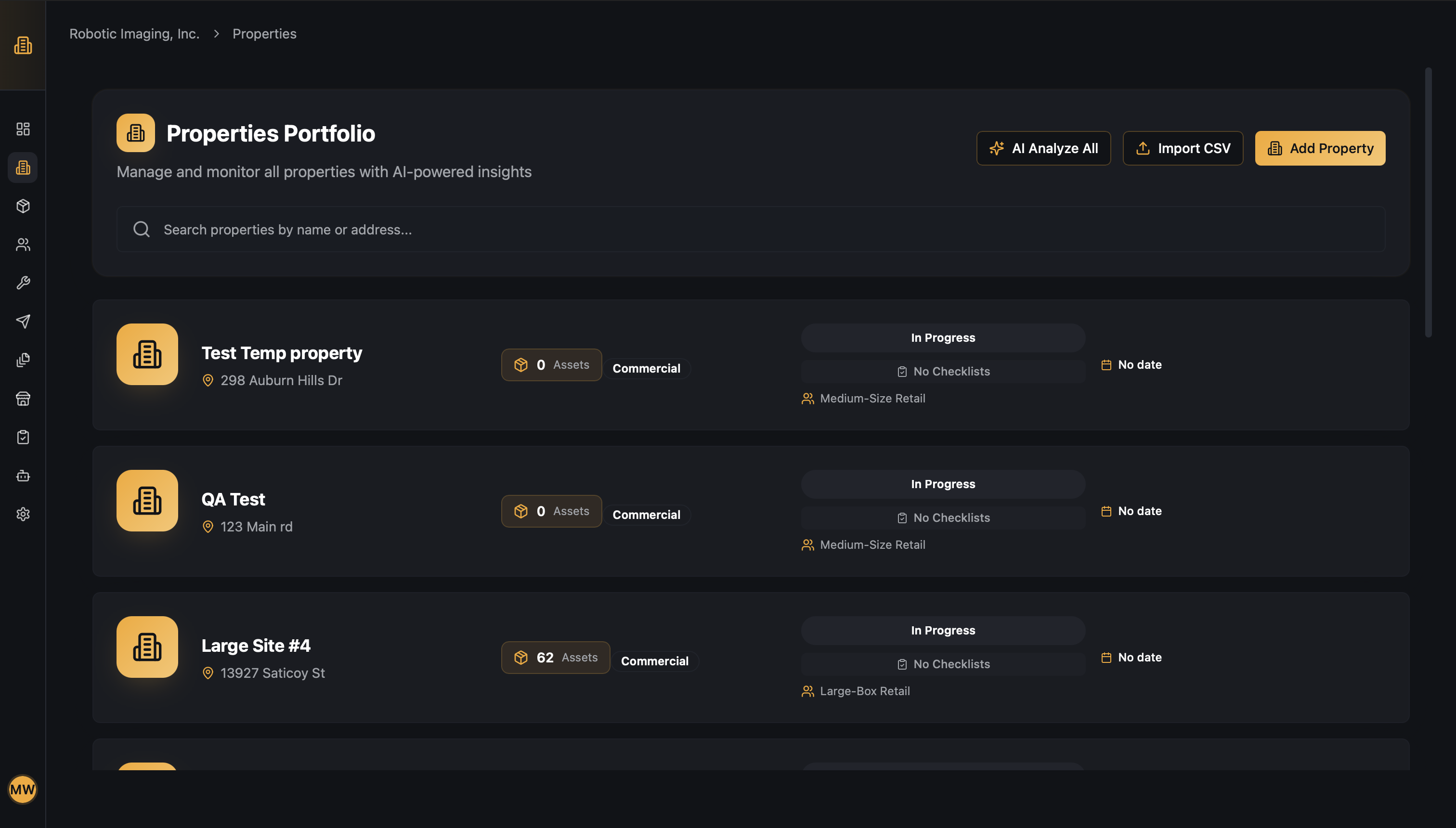 Mobile asset intelligence dashboard - portfolio drill-down across 1000+ retail locations - enterprise facilities director view