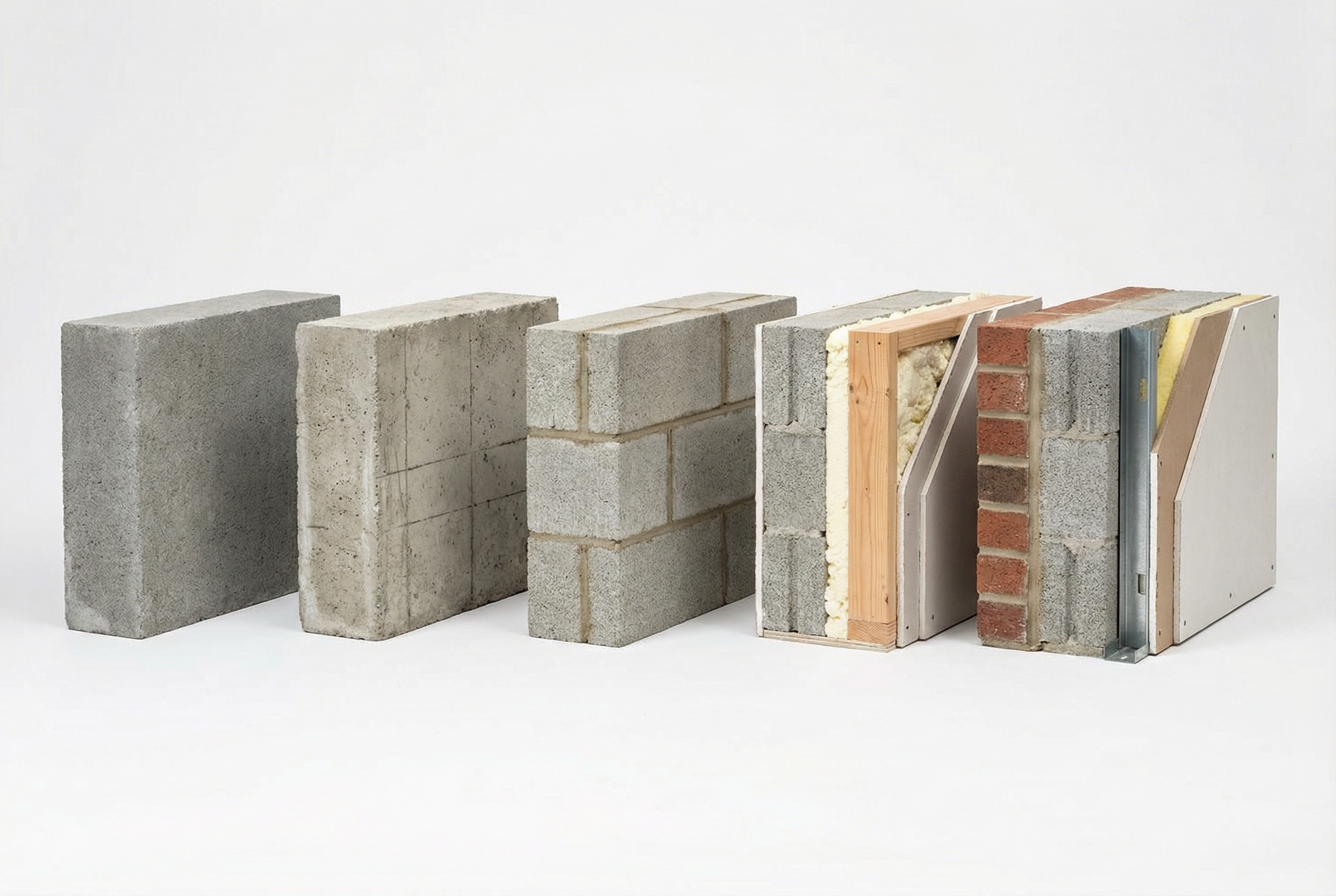 Visual progression showing BIM model of a building wall element evolving from a simple conceptual block at LOD 100 through increasingly detailed representations to a fully specified as-built element at LOD 500