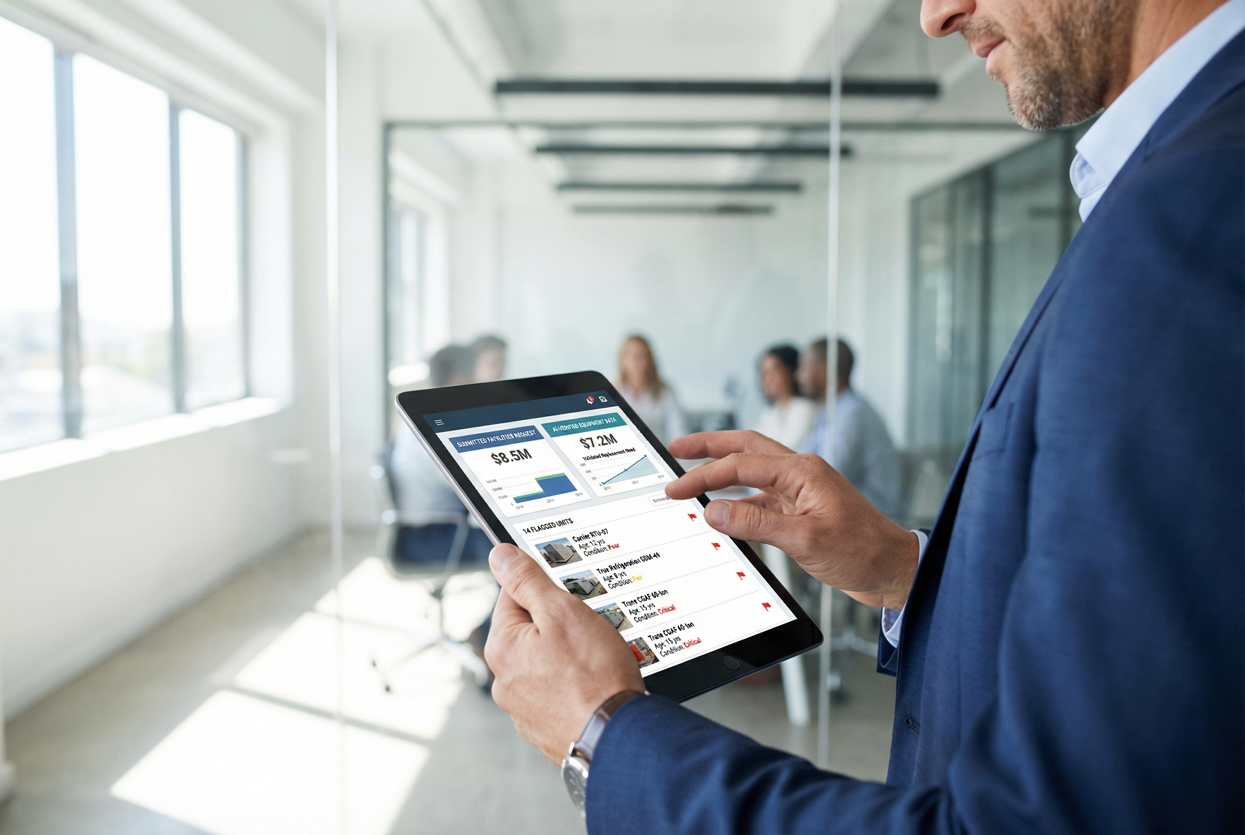 CFO asset management platform - facilities budget request validation interface - retail equipment age and condition data