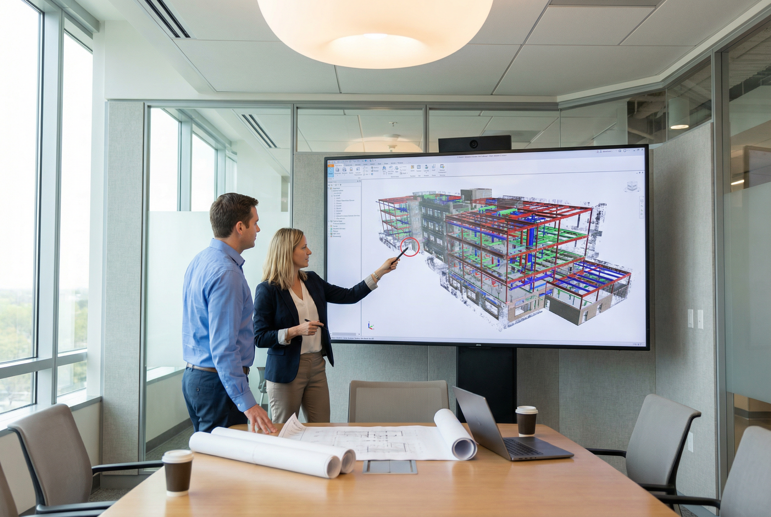 bim manager scan to bim services - LOD 350 Revit model QC review against point cloud scan data - educational building coordination