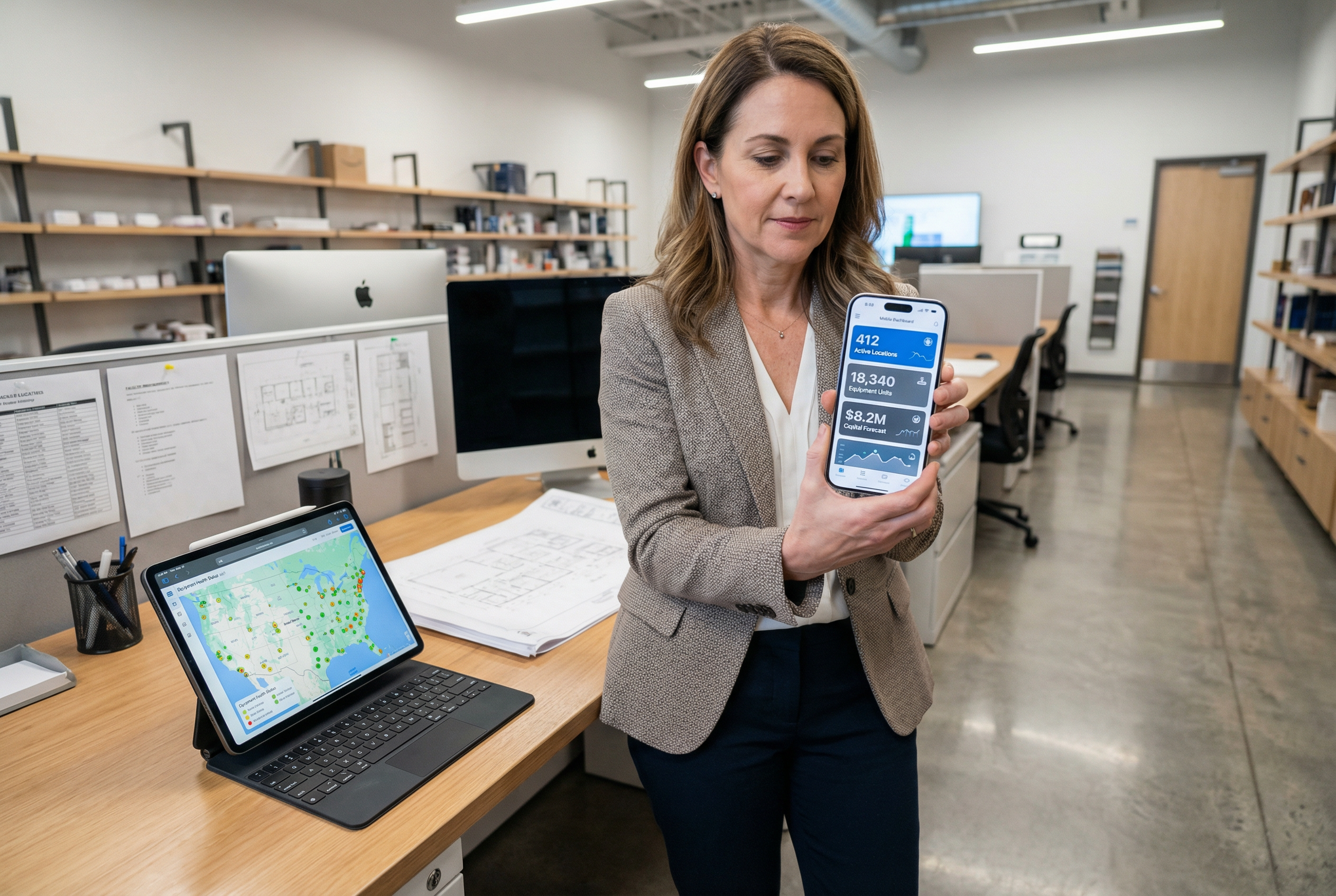 Mobile asset intelligence dashboard - portfolio analytics on iPhone and iPad - facilities director field access