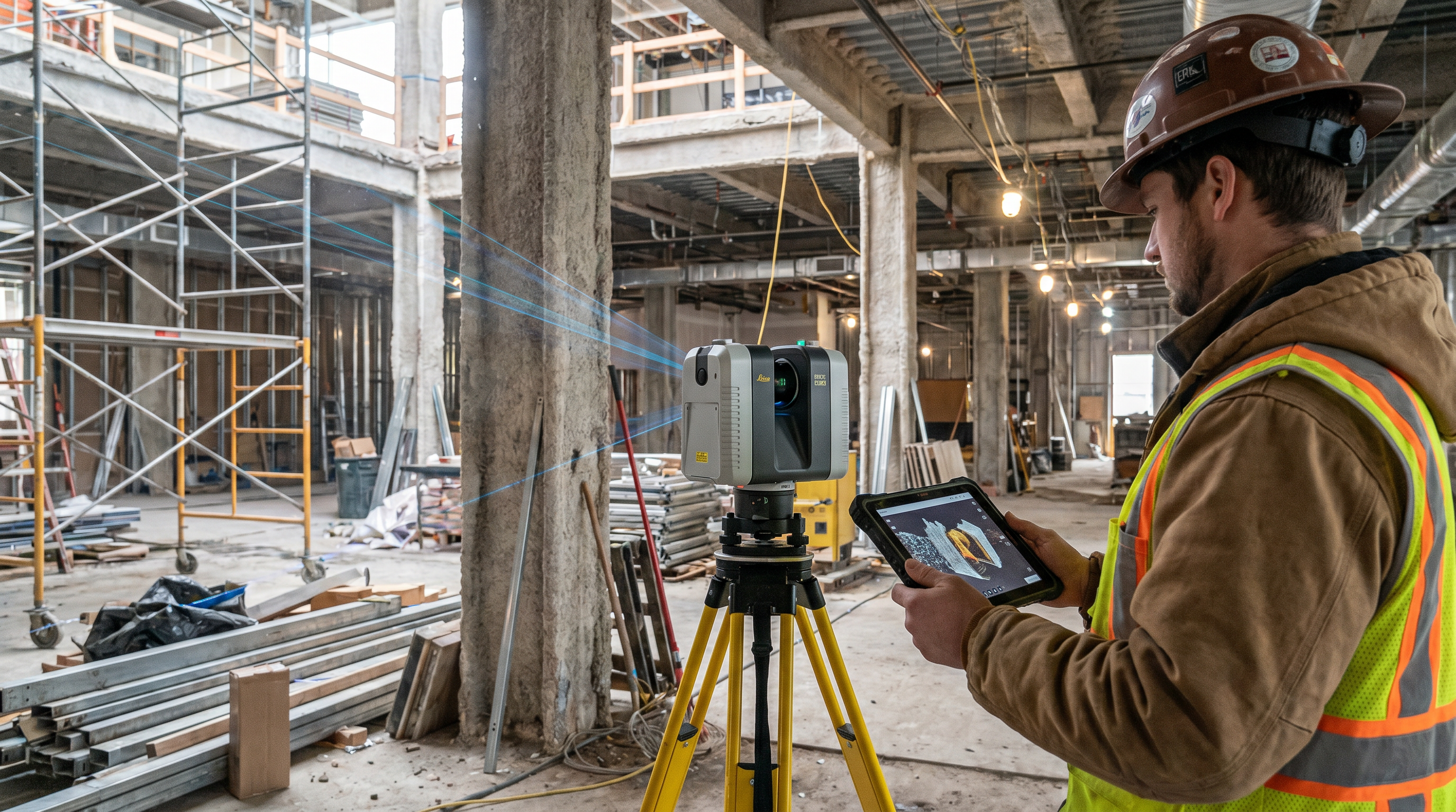 LEICA RTC 360 LiDAR scanner capturing Point Cloud data in a commercial AEC building