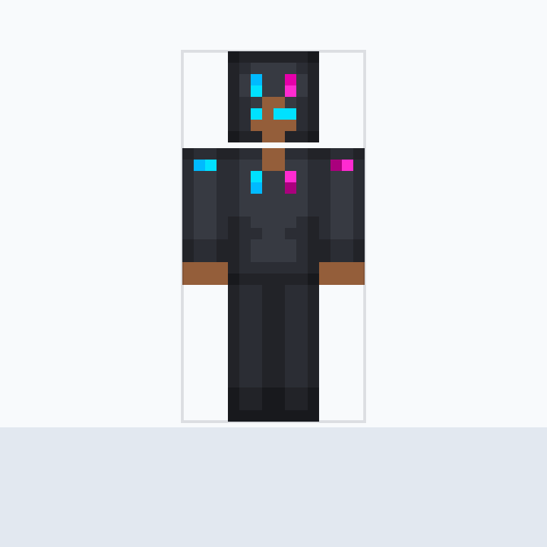 Der Charakter trägt einen fast schwarzen, dunkelgrauen Hoodie mi Minecraft skin