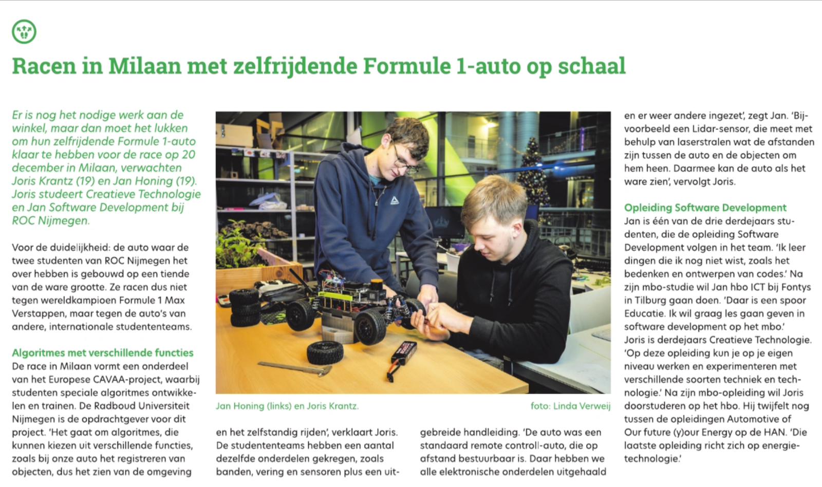 Racen naar innovatie: Zelfrijdende Formule 1-auto op schaal
