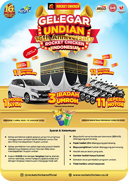 Gelegar Undian 16 Tahun Paket Rocket Chicken