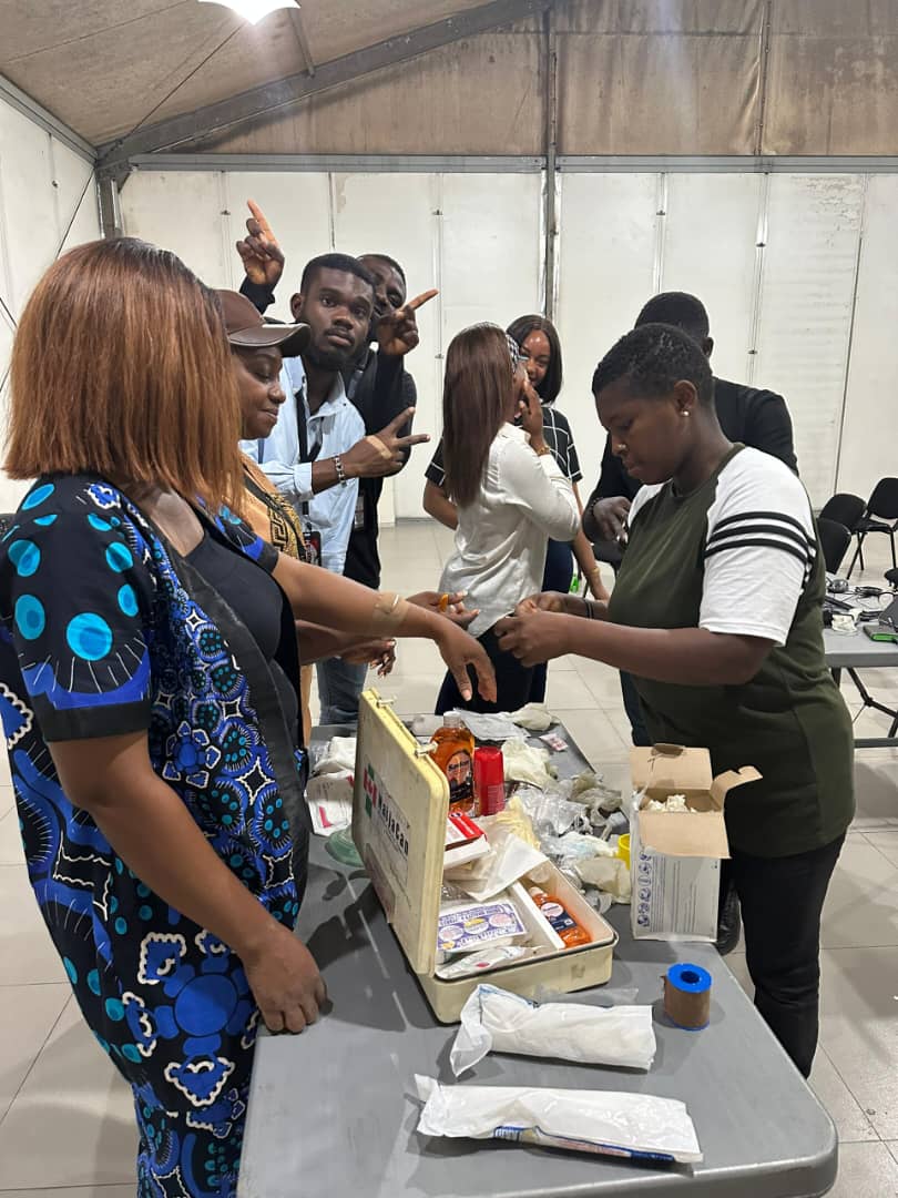 Hands-on first aid supply handling during training workshop