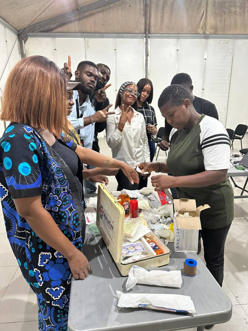 Group practical session — students learning first aid techniques