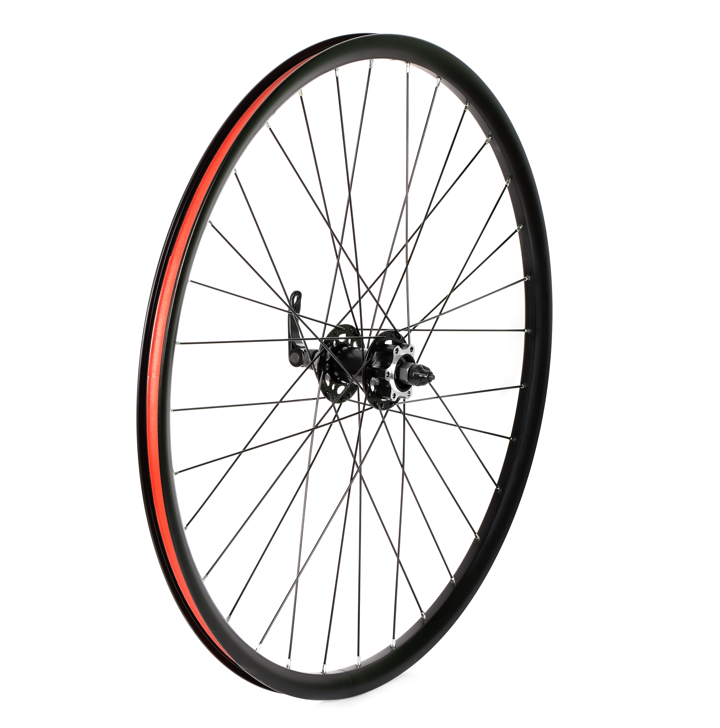 Fűzött kerék 26 MTB első, tárcsafékes alu felni, acél zárt csapágyas gyorskioldós agy, fekete