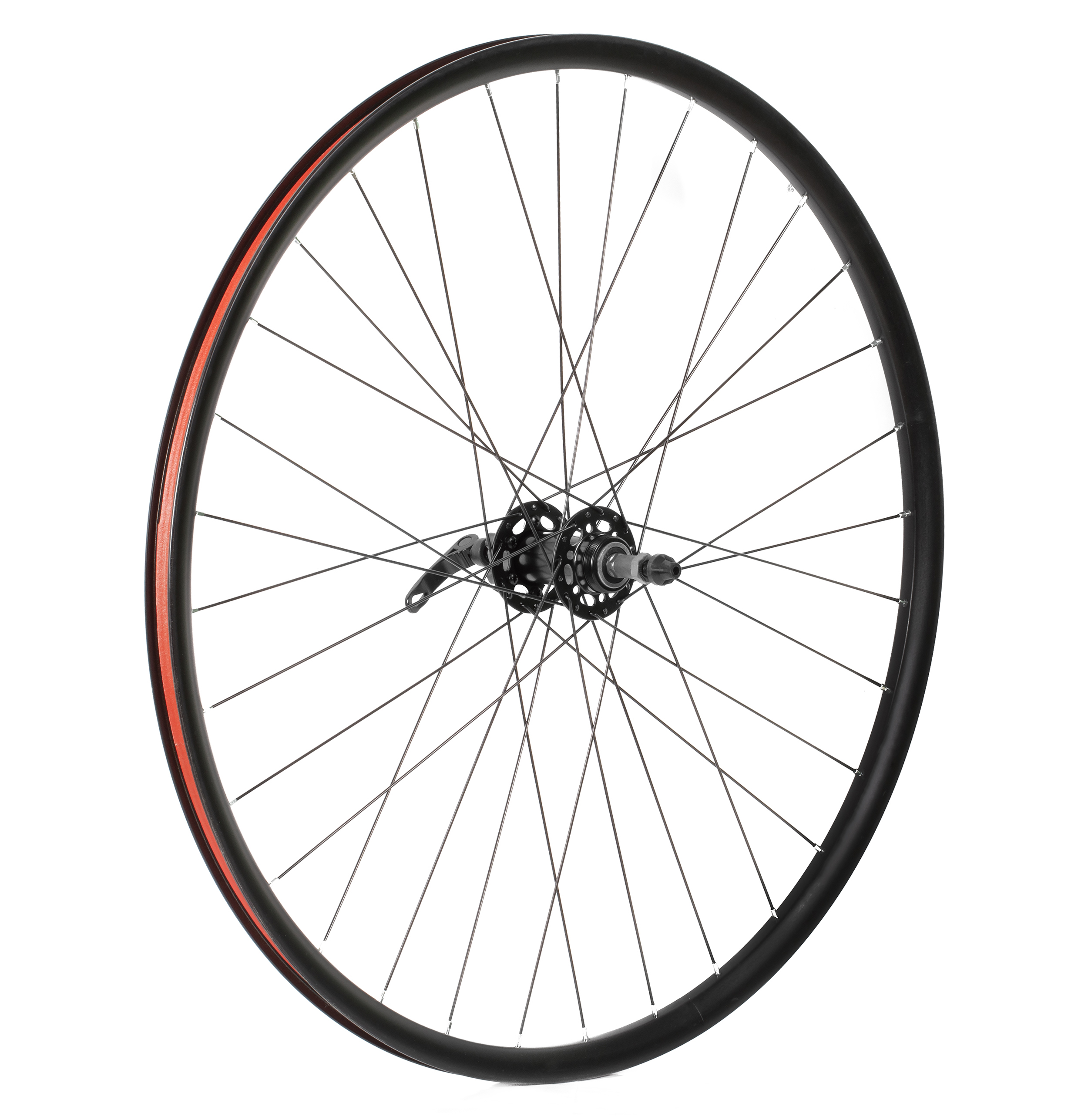Fűzött kerék 28 MTB hátsó, tárcsafékes alu felni, acél gyorskioldós agy, fekete