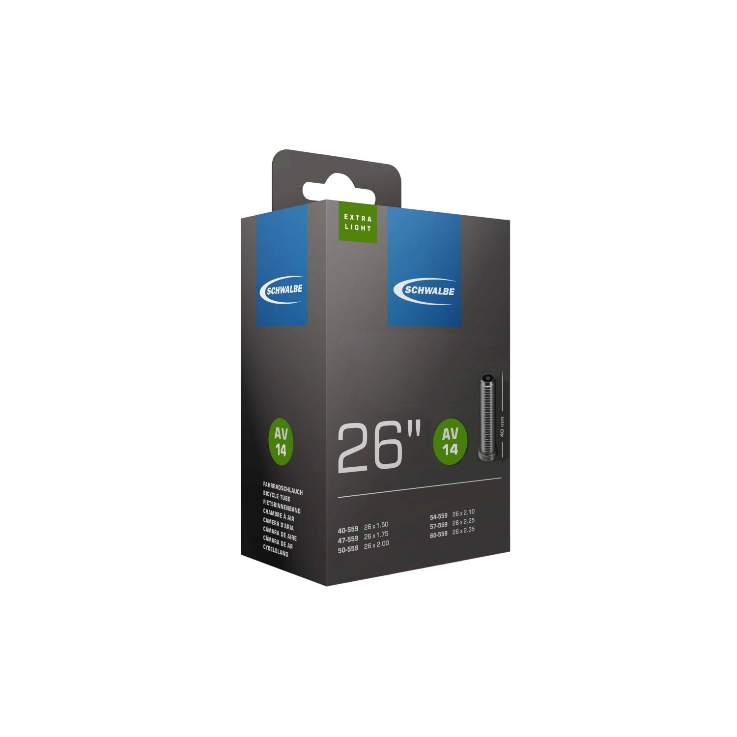 TÖM 26X1,50-2,35 (40/60-559) SCHWALBE AV14 EXTRA LIGHT - 40MM DOBOZOS