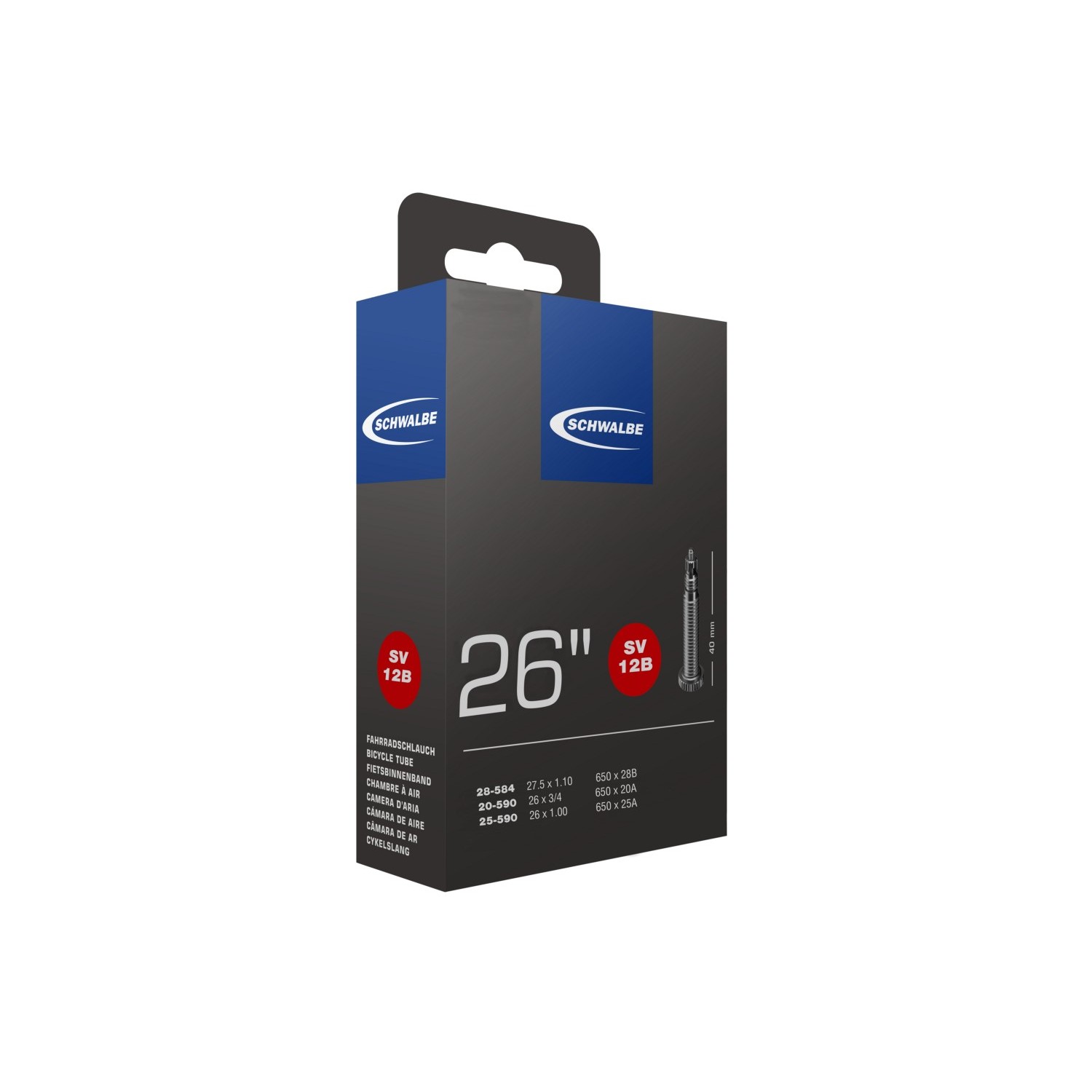 TÖM 26X0,75-1,00 (20/25-590) SCHWALBE SV12B - 40MM DOBOZOS
