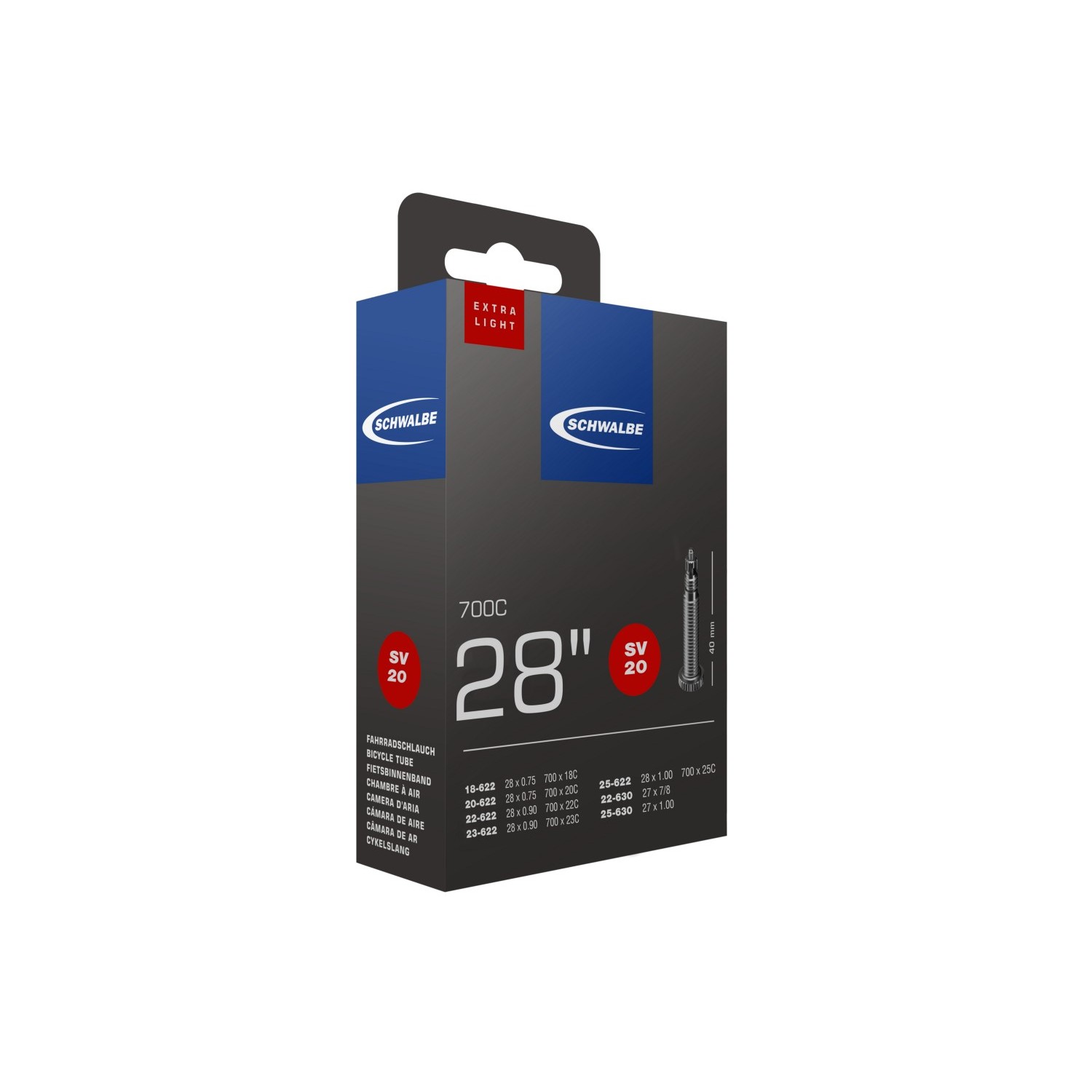 TÖM 700X18-25C (18/25-622/630) SCHWALBE SV20 EXTRA LIGHT - 40MM DOBOZOS 1