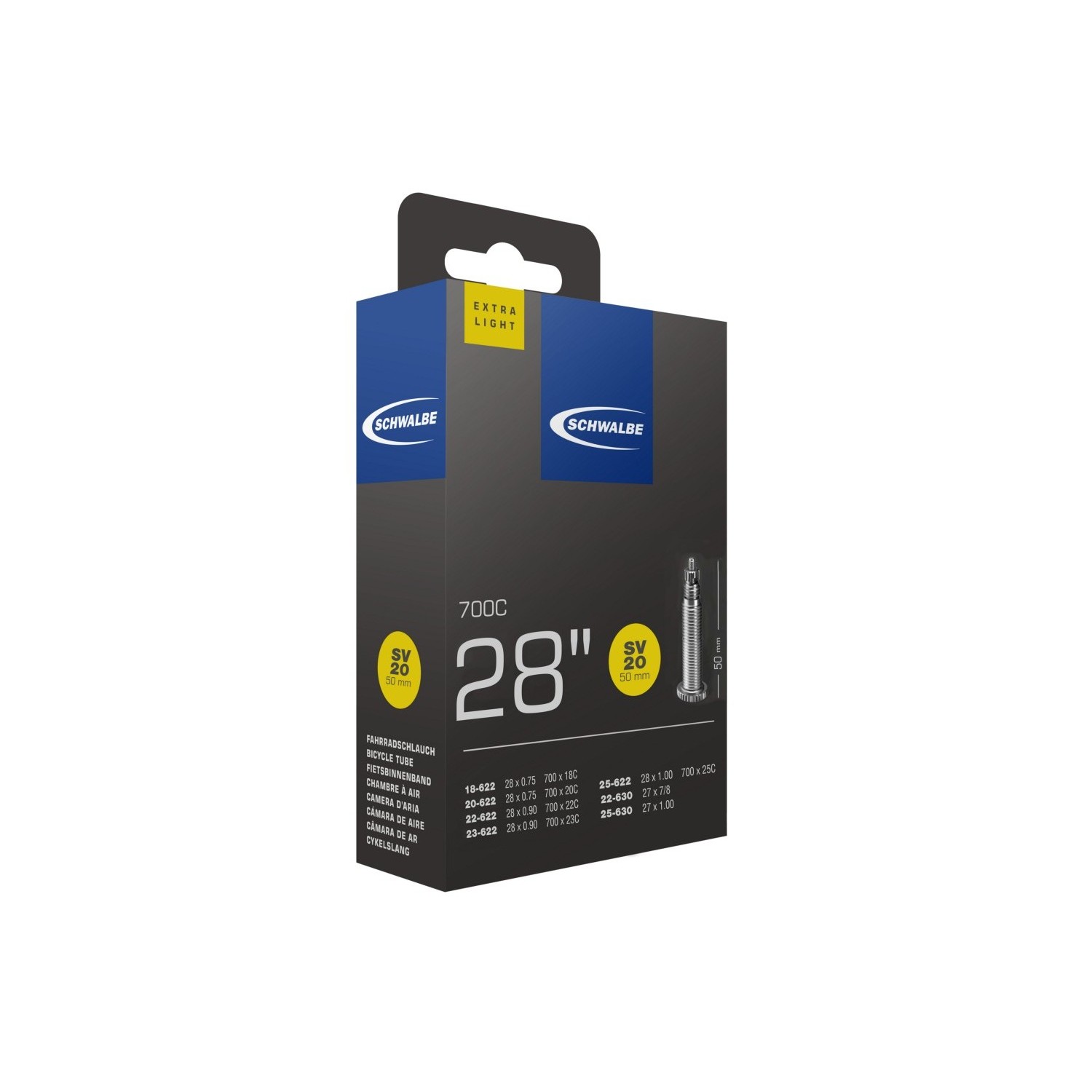 TÖM 700X18-25C (18/25-622/630) SCHWALBE SV20 EXTRA LIGHT - 50MM DOBOZOS 1